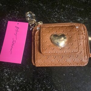 Betsey Johnson Tan Card Case with Gold Heart Accent